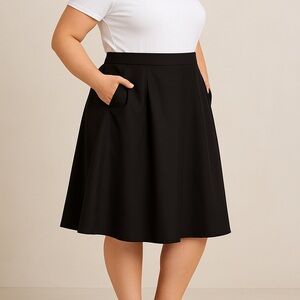 YIGE Black A-Line Midi Skirt Women’s SIZE 16 with Pockets & Back Zip